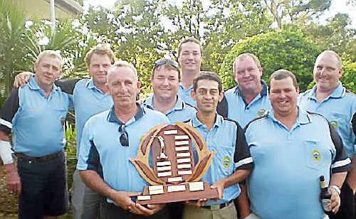 John Thorn, Grant Skinner, Gary Bolton, Shane Graham, Aaron Hart, Cheyne Clarke, Don Penson, Logan Toms and Mark Hutchinson with the Mid North Coast Division 1 Pennant trophy (Daniel Mollis absent). John Thorn, Grant Skinner, Gary Bolton, Shane Graham, Aaron Hart, Cheyne Clarke, Don Penson, Logan Toms and Mark Hutchinson with the Mid North Coast Division 1 Pennant trophy (Daniel Mollis absent).